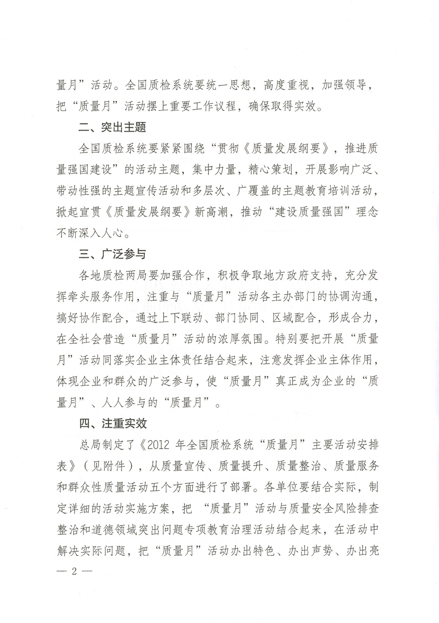 質(zhì)檢總局關于深入開展2012年全國&ldquo;質(zhì)量月&rdquo;活動的通知